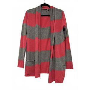 Amici‎ cashmere pink/grey striped open front cardigan sweater sz M #1596